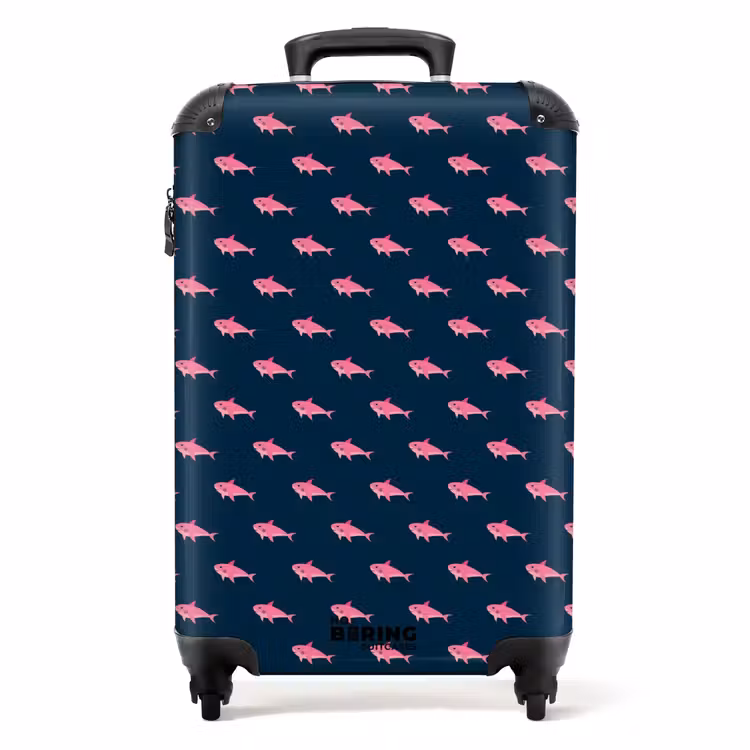 Suitcase - Patterns - Pink sharks on dark blue background — 1