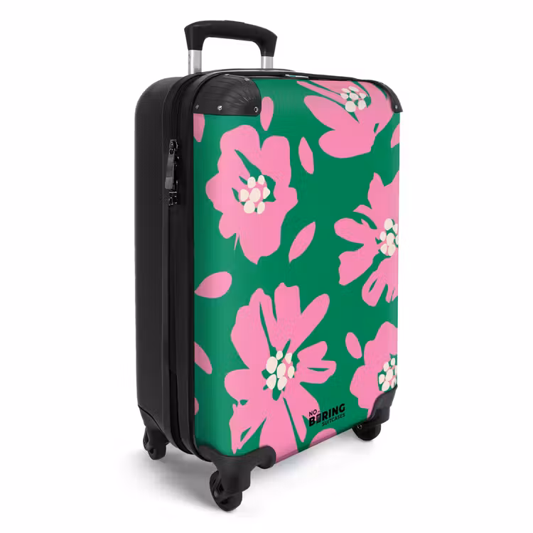 Suitcase - Pastel flowers - Pink with green — 2