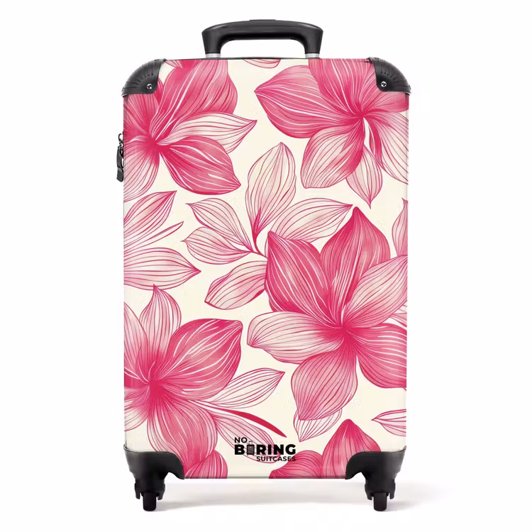 Suitcase - Vintage floral pattern - Pink with cream — 1