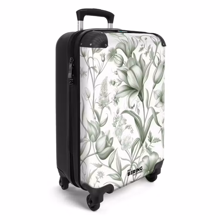Suitcase - Vintage flowers - light green with white — 2