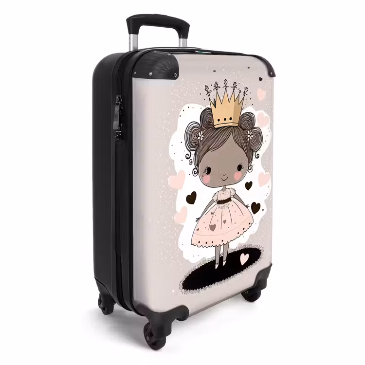 Suitcase - Princess on colored background with pink and black hearts — 2
