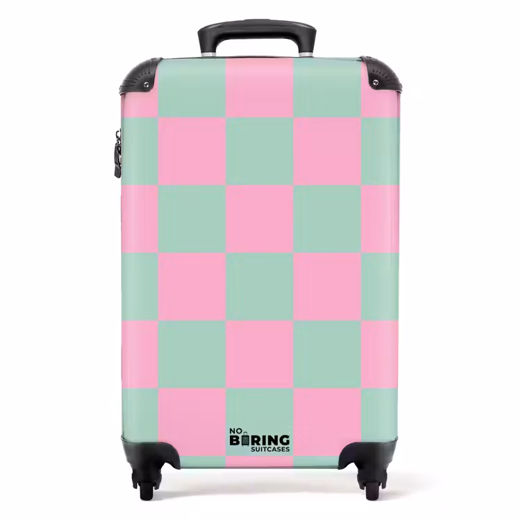 Suitcase - Squares - Pink/Mint Blue — 1
