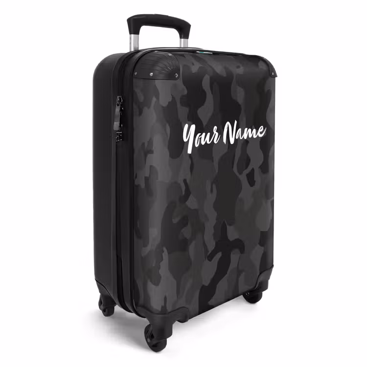 Suitcase with name - Green camouflage print — 2