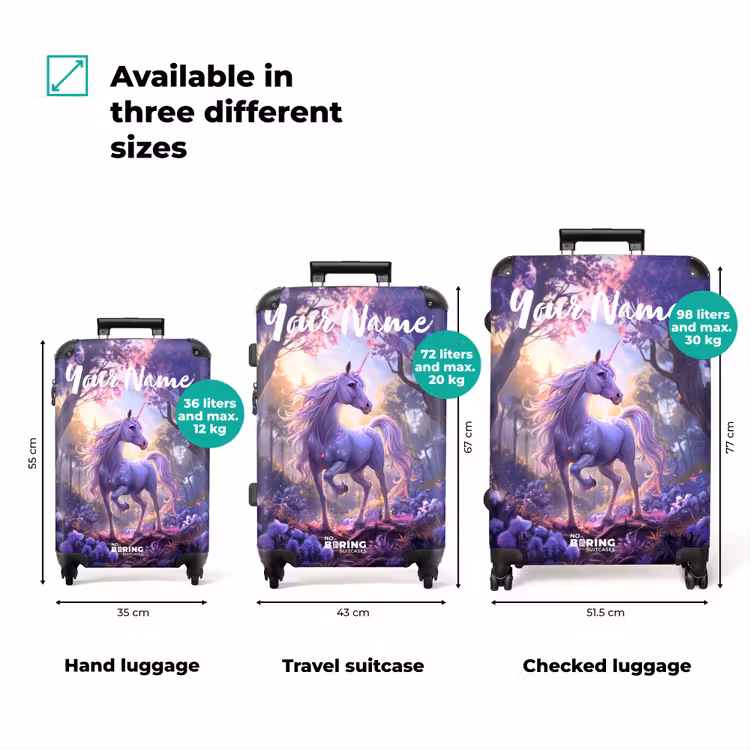 Suitcase with name - Portrait of a Unicorn among Purple Flowers — 3