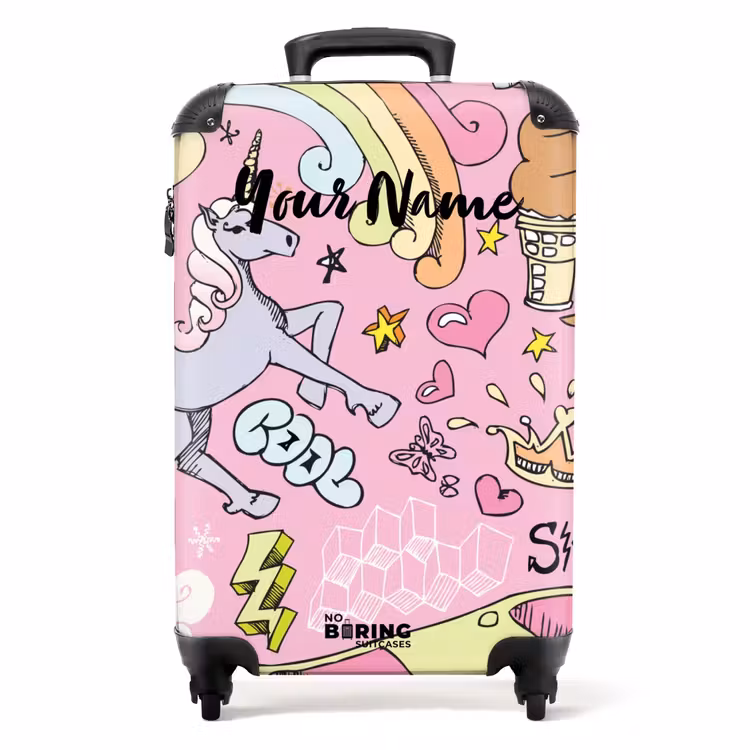 Suitcase with name - Unicorn doodles — 1
