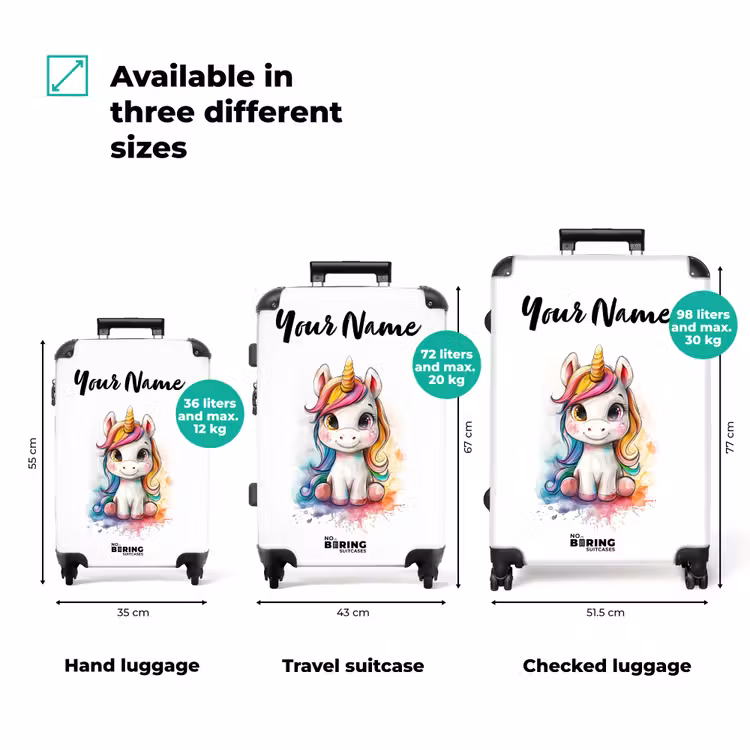 Suitcase with name - White Eemhorn with Colorful Mane and Paint Splashes — 3