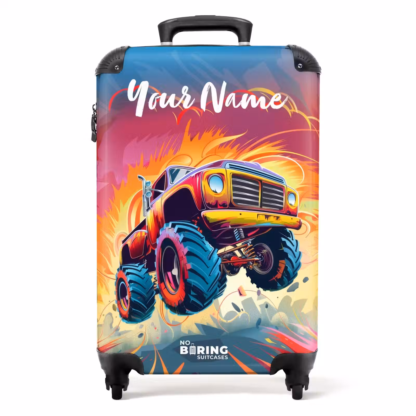 Suitcase with name - Pink Monster Truck Flies Over the Tarmac — 1