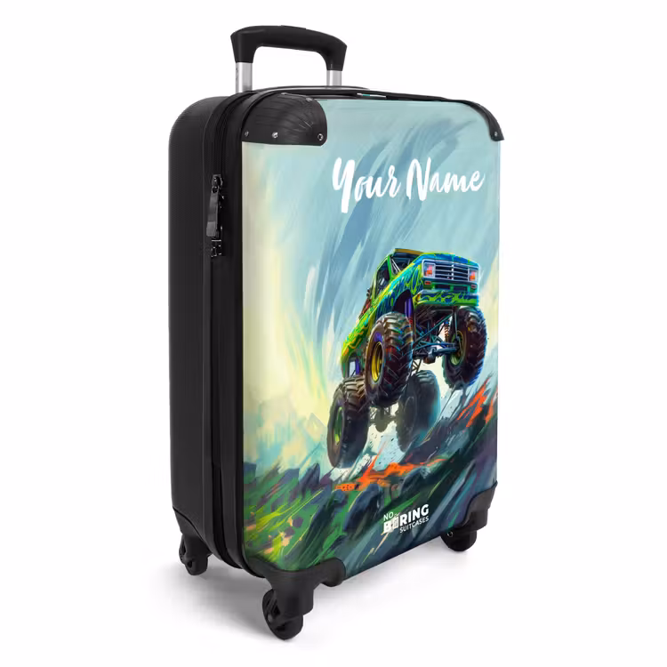 Suitcase with name - Green Monster Truck with Brushstrokes — 2