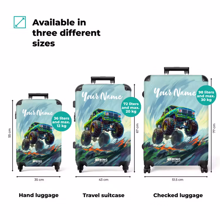 Suitcase with name - Green Monster Truck with Brushstrokes — 3