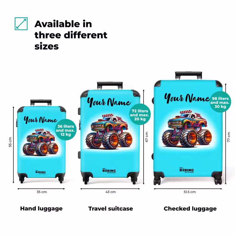 Suitcase with name - Monster Truck on Light Blue Background — 3