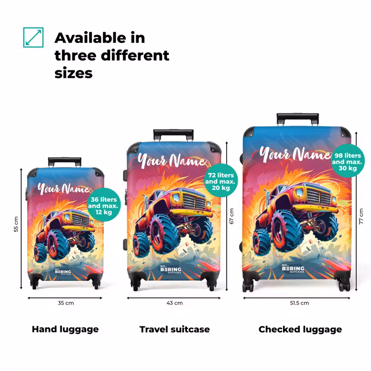 Suitcase with name - Pink Monster Truck Flies Over the Tarmac — 3