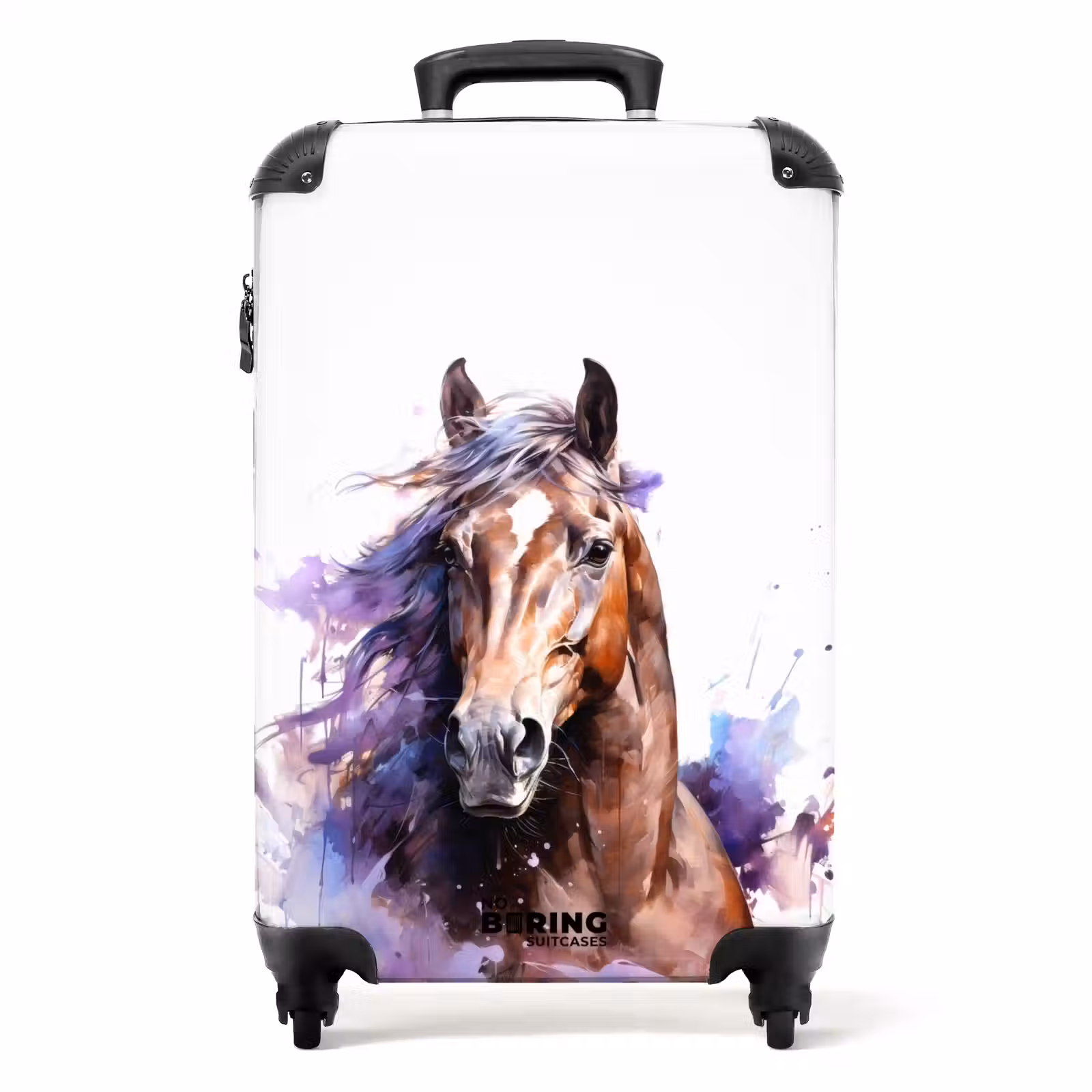 Suitcase with name - Watercolor horse with colorful splashes — 1