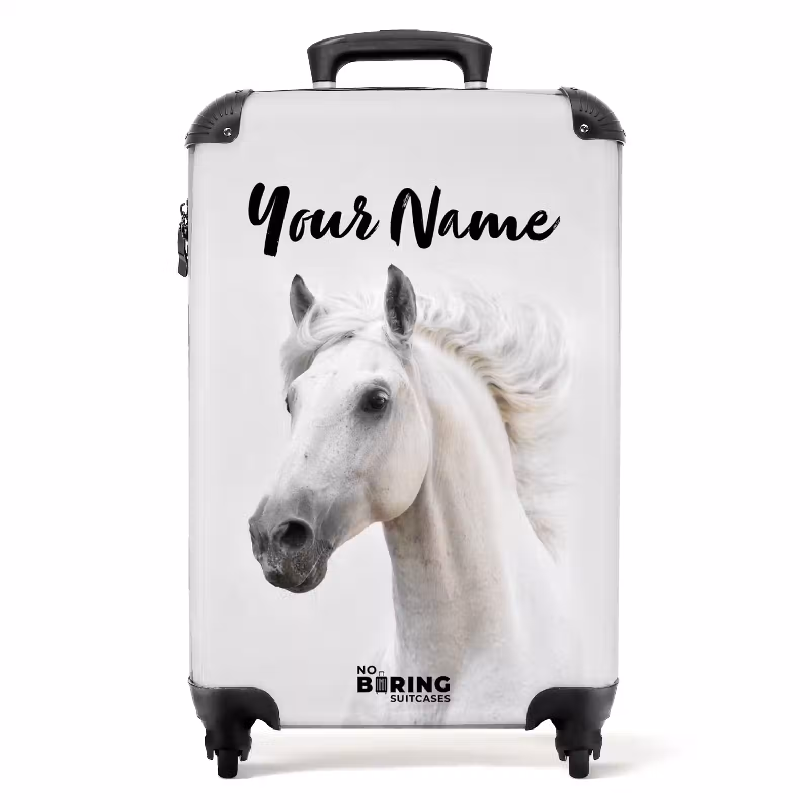 Suitcase with name - White horse with flapping mane — 1