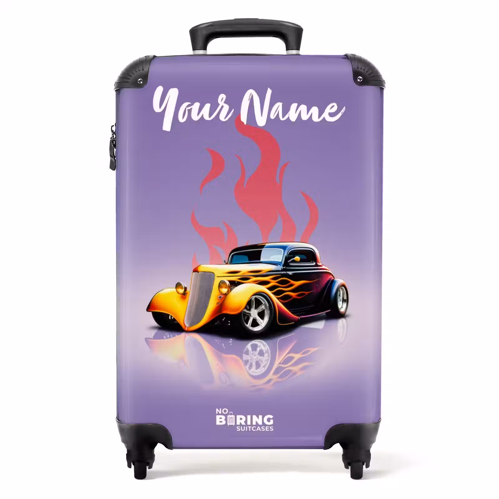 Suitcase with name - Yellow car with pink flames — 1