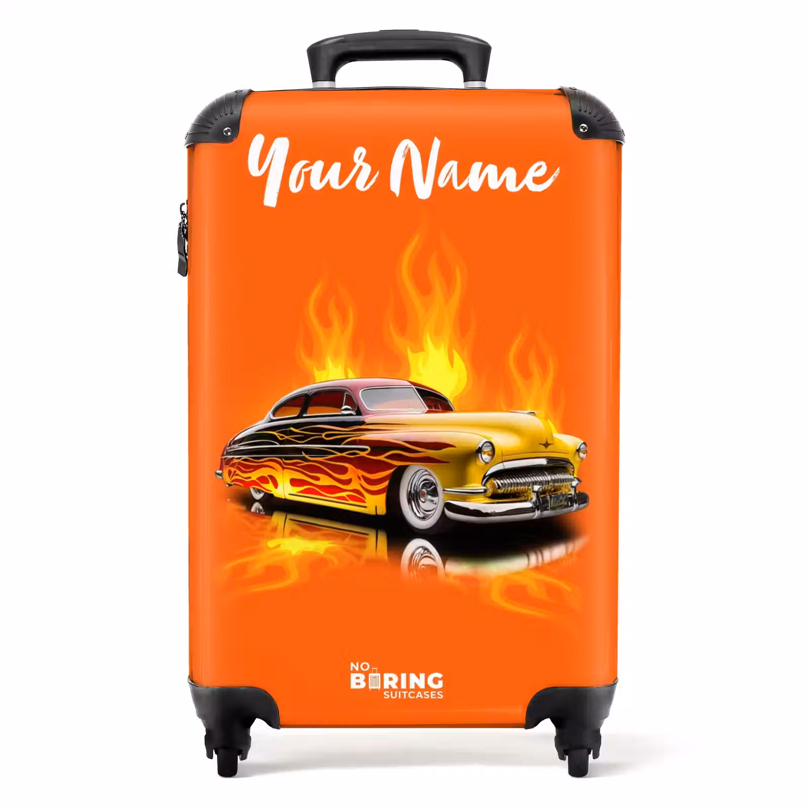 Suitcase with name - Yellow car with yellow flames — 1