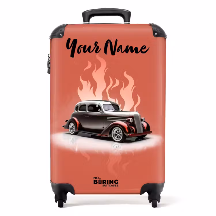 Suitcase with name - Gray car with pink flames — 1