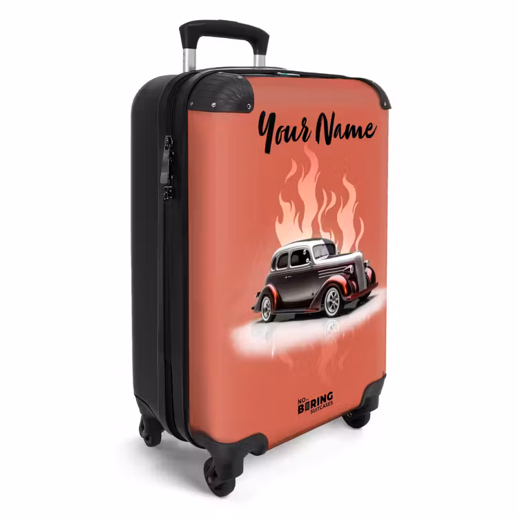 Suitcase with name - Gray car with pink flames — 2