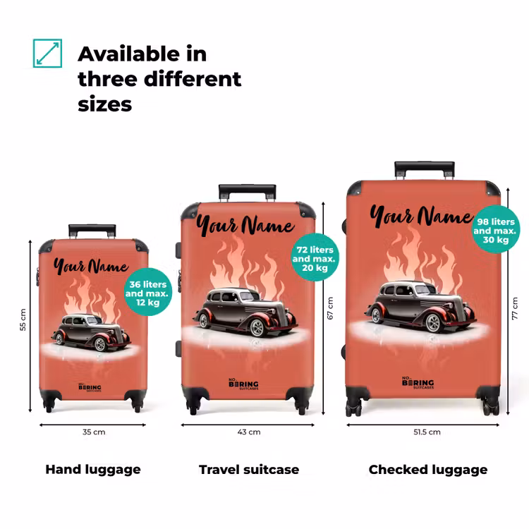 Suitcase with name - Gray car with pink flames — 3