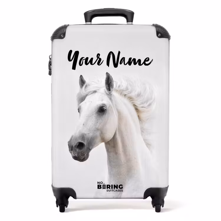 Suitcase with name - White horse with flapping mane — 1