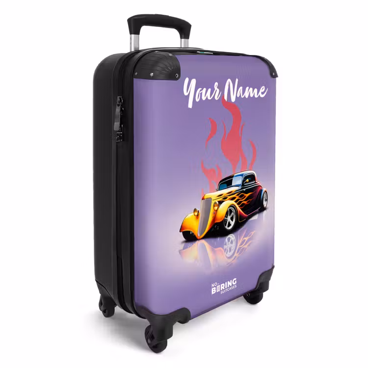 Suitcase with name - Yellow car with pink flames — 2