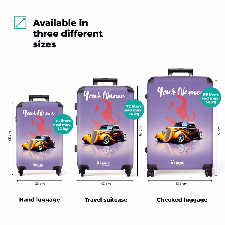 Suitcase with name - Yellow car with pink flames — 3