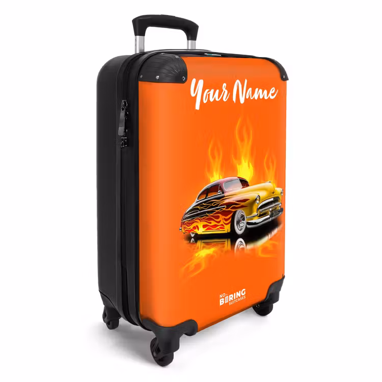 Suitcase with name - Yellow car with yellow flames — 2