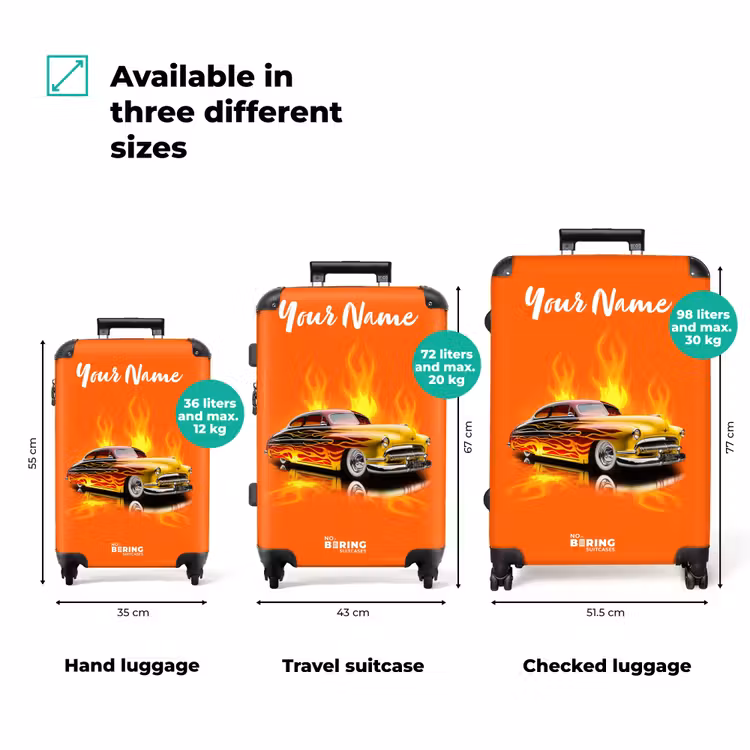 Suitcase with name - Yellow car with yellow flames — 3