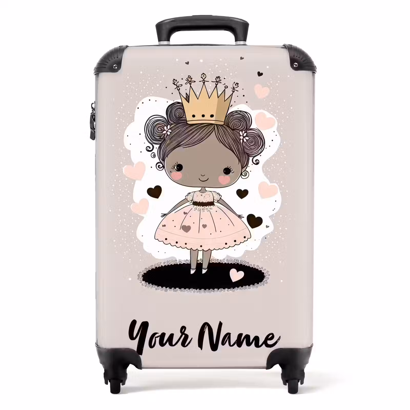 Suitcase with name - Princess on colored background with pink and black hearts — 1