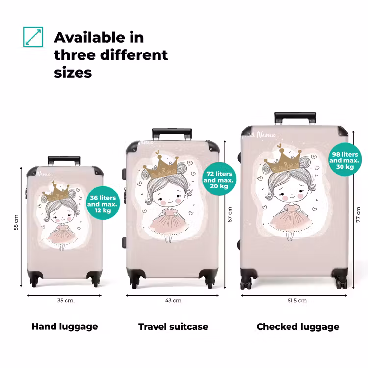 Suitcase with name - Princess on colored background with hearts — 3