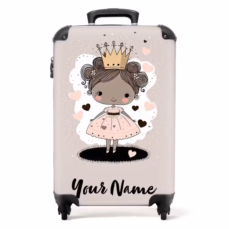 Suitcase with name - Princess on colored background with pink and black hearts — 1