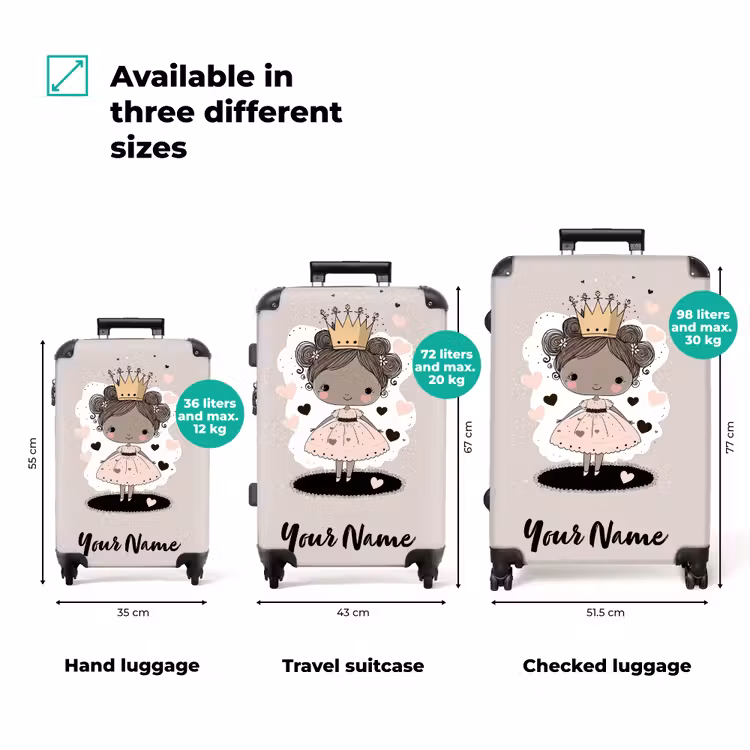 Suitcase with name - Princess on colored background with pink and black hearts — 3