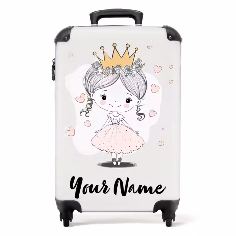 Suitcase with name - Princess with crown and pink hearts — 1