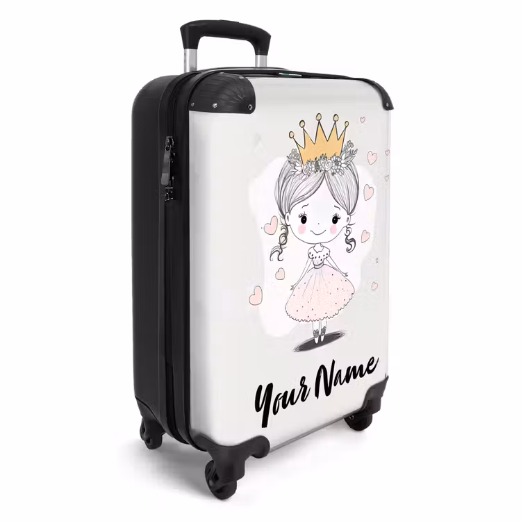 Suitcase with name - Princess with crown and pink hearts — 2