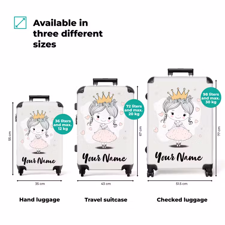 Suitcase with name - Princess with crown and pink hearts — 3