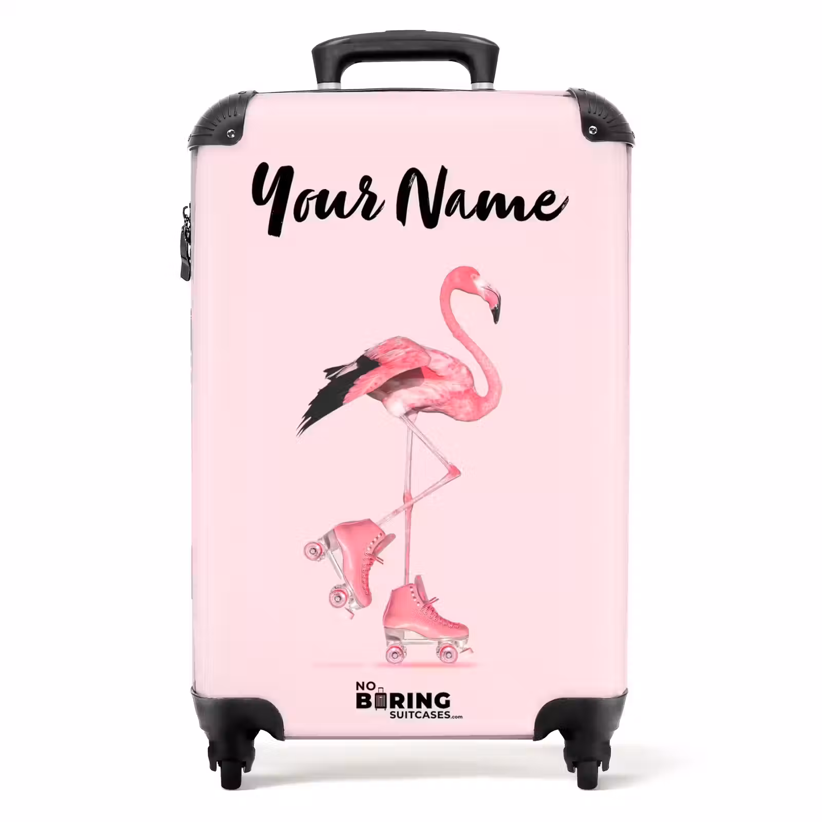 Suitcase with name - Pink roller flamingo — 1