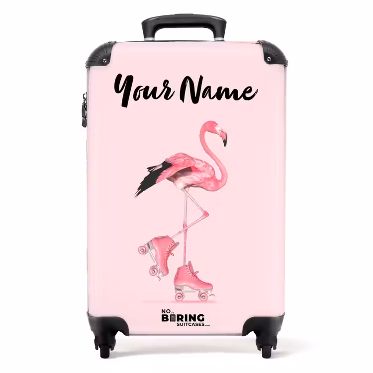 Suitcase with name - Pink roller flamingo — 1