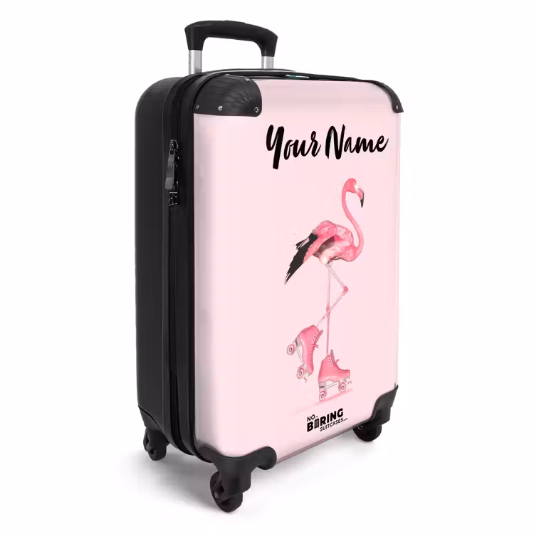 Suitcase with name - Pink roller flamingo — 2