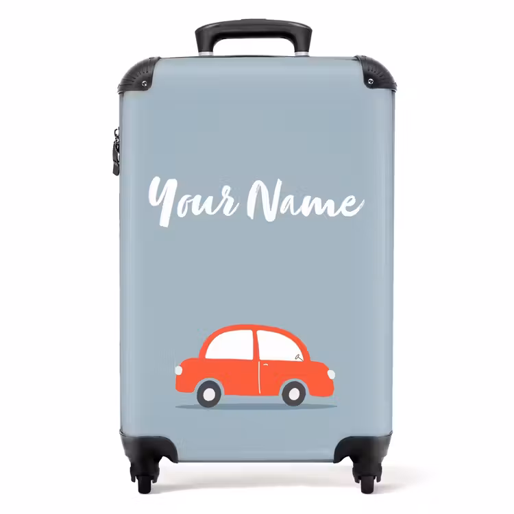 Suitcase with name - Red car blue background — 1