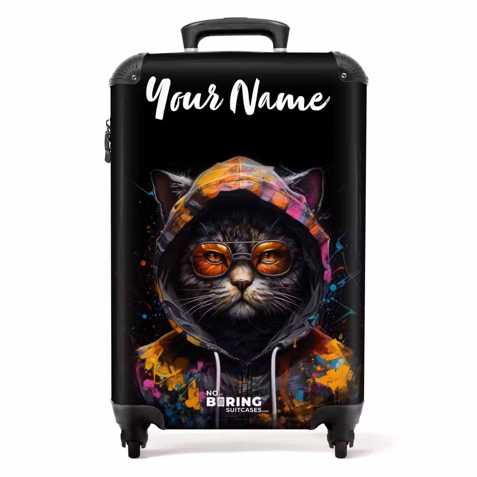 Suitcase with name - Cat with Colorful Vest and Orange Glasses — 1