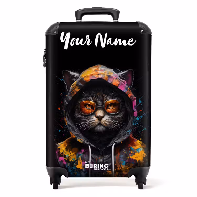 Suitcase with name - Cat with Colorful Vest and Orange Glasses — 1