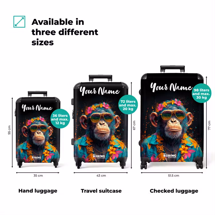 Suitcase with name - Chimpanzee with Hawaii Blouse — 3