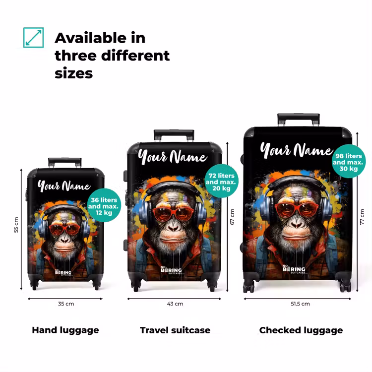 Suitcase with name - Chimpanzee with Headphones and Graffiti Spray — 3