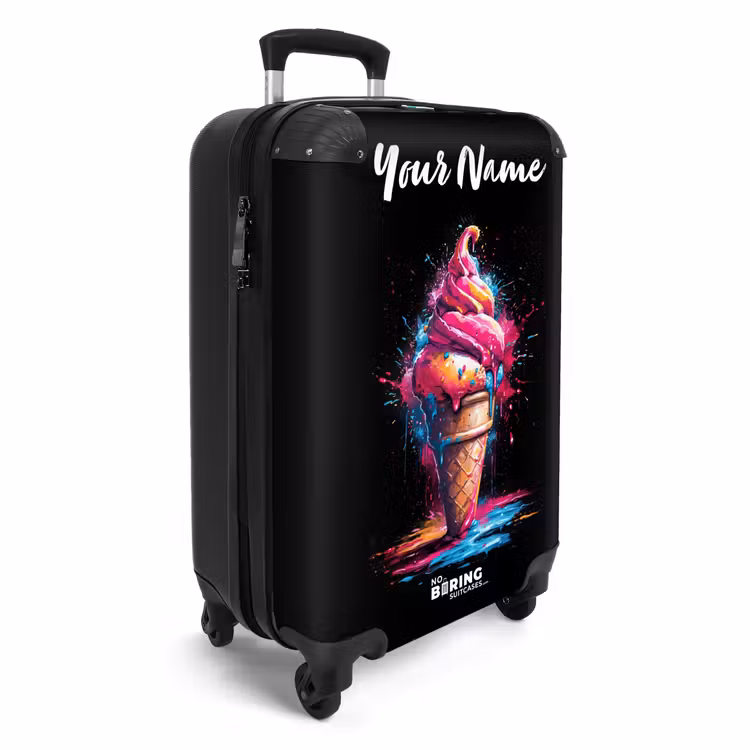 Suitcase with name - Ice cream cone with Blue and Pink Paint — 2