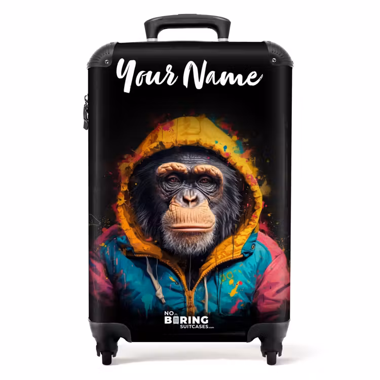 Suitcase with name - Monkey with Colorful Vest — 1
