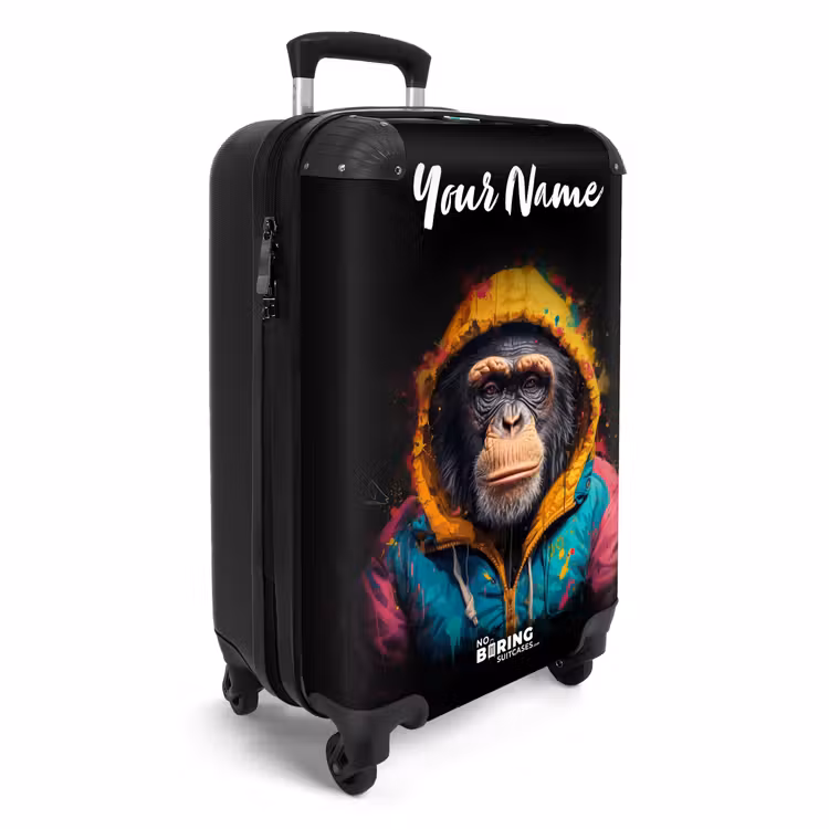 Suitcase with name - Monkey with Colorful Vest — 2