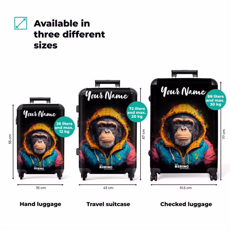Suitcase with name - Monkey with Colorful Vest — 3