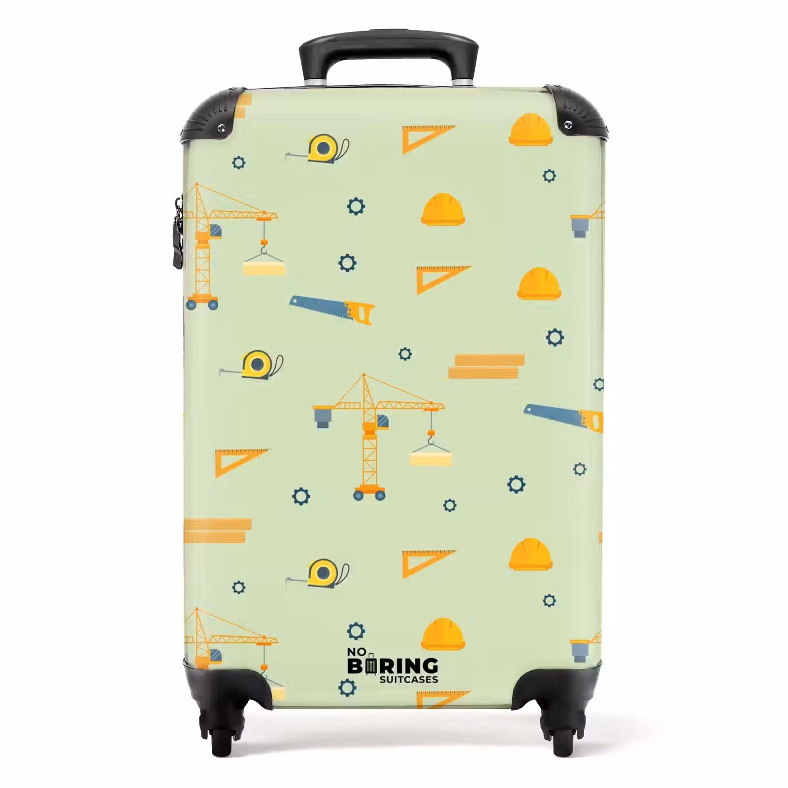Suitcase - Construction cranes and carpentry tools on mint green background — 1