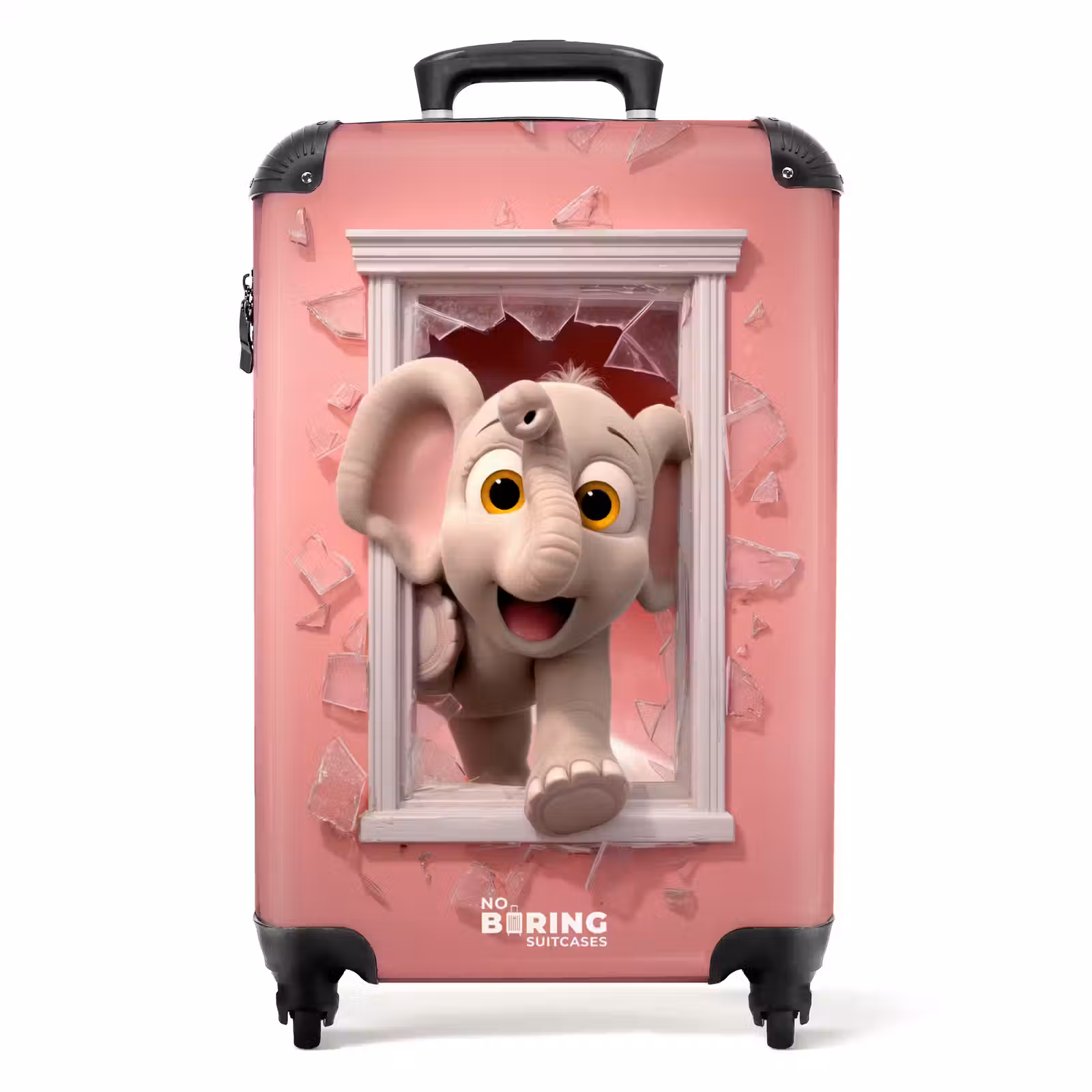 Suitcase - Elephant breaks through pink glass window — 1