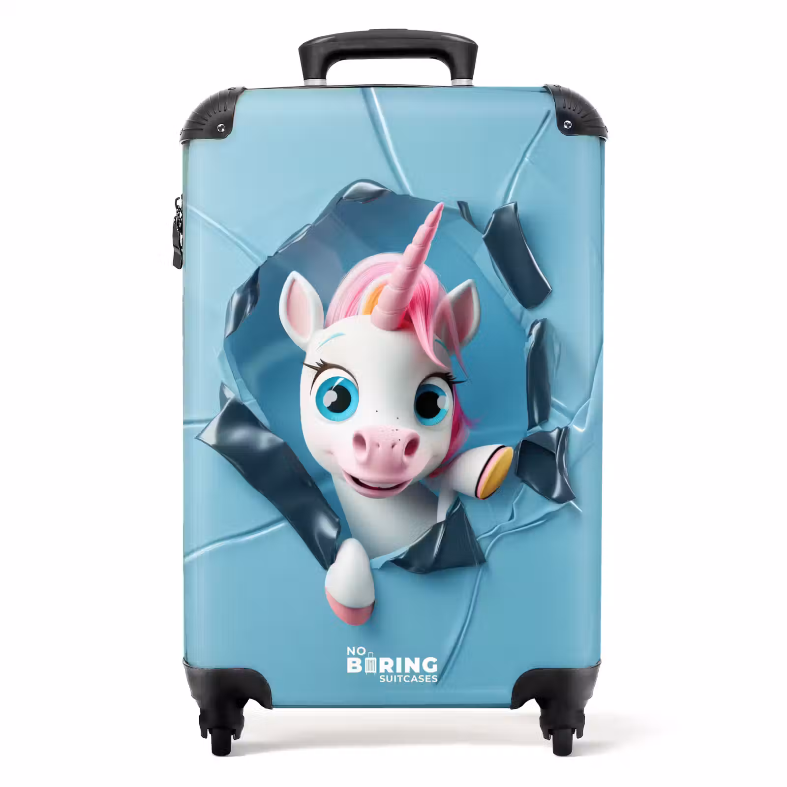 Suitcase - White unicorn comes through blue plastic — 1