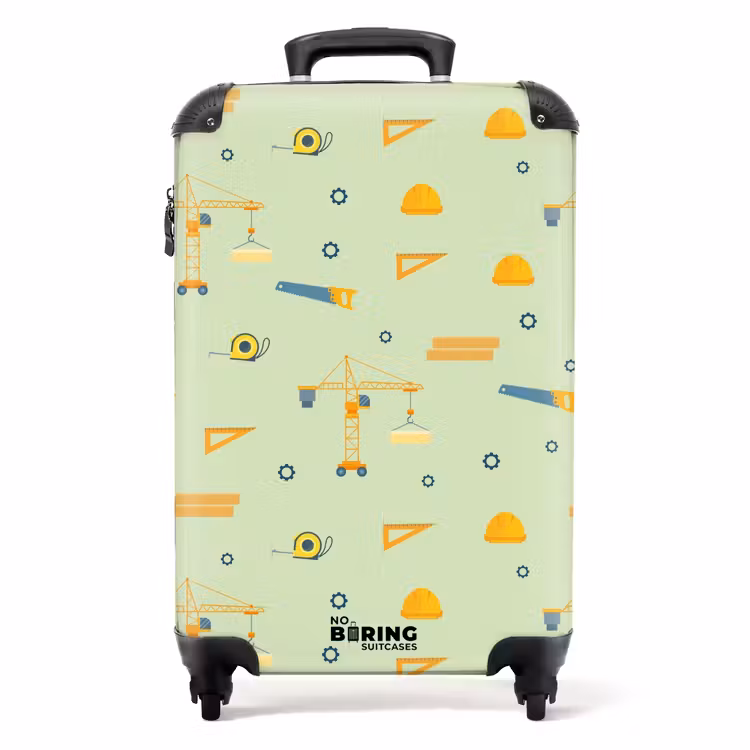 Suitcase - Construction cranes and carpentry tools on mint green background — 1